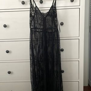 Forever 21 Sheer Floral Lace Midi Dress , Black